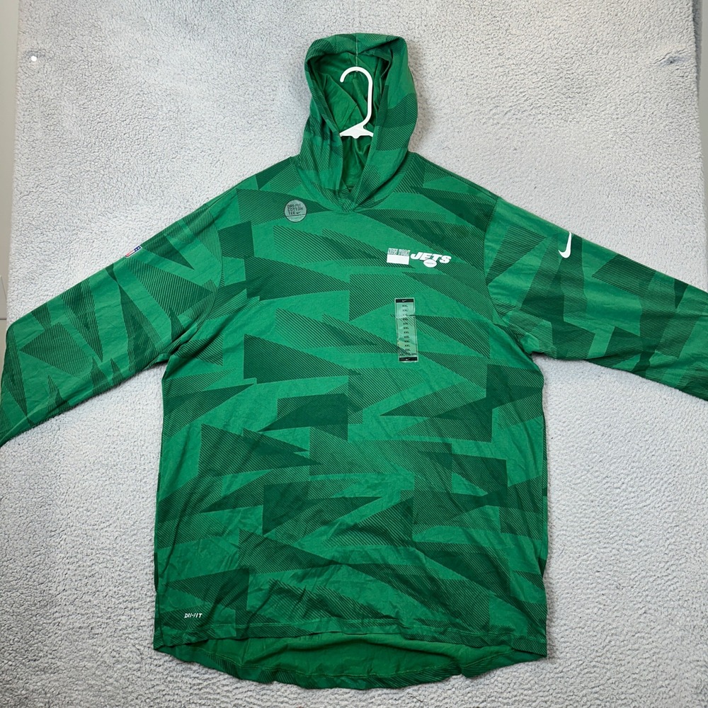 NEW New York Jets Nike Hooded Shirt Mens 2XL Dri-FIT Green Performance Athletic